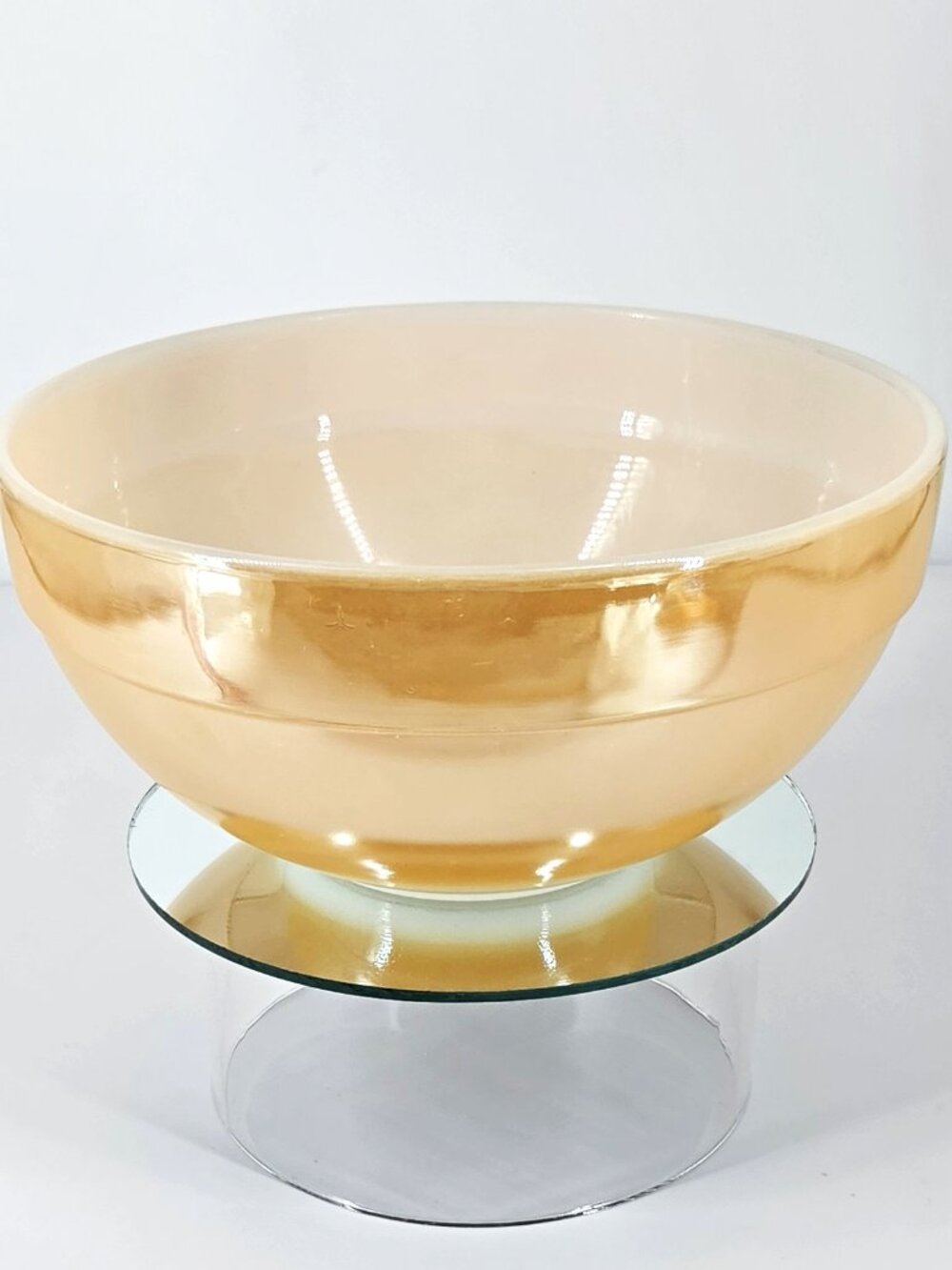VTG Anchor Hocking Fire King #15 Size Bowl Peach Luster Finish White 8.5"W. 4"T